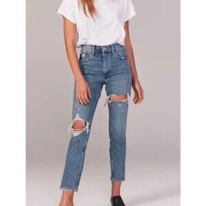 Abercrombie & Fitch The Mom High Rise Distressed Ripped Jeans 4 XShort Y2K Punk